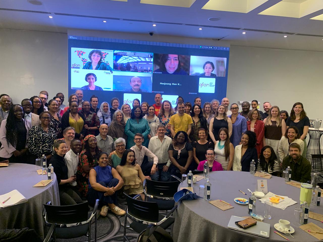 Global Fund Advocates Network international steering committee group photo with video conference screen